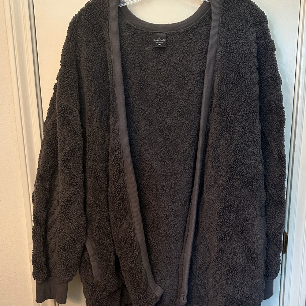 Cuddl Duds Charcoal Fleece open cardigan